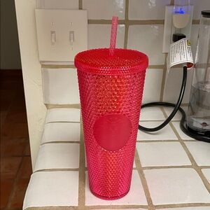 Starbucks studded venti cold cup tumbler in neon pink like new